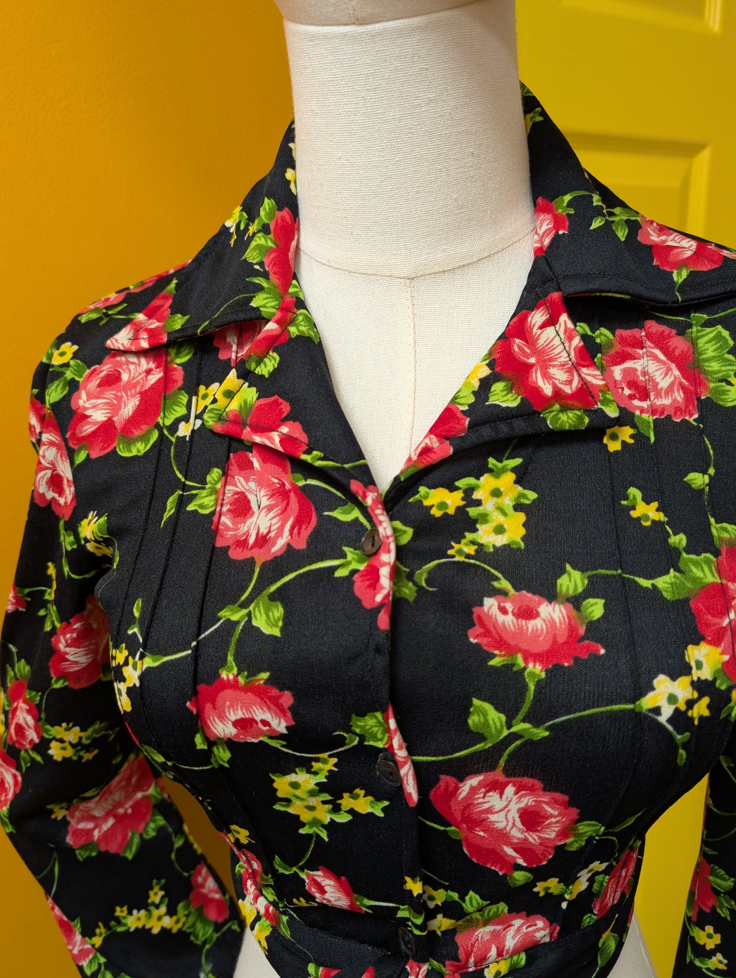 1970s floral tie waist shirt - XS/6