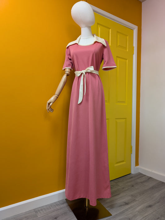 1970s St Michael pink collared dress and belt - 8/10/12