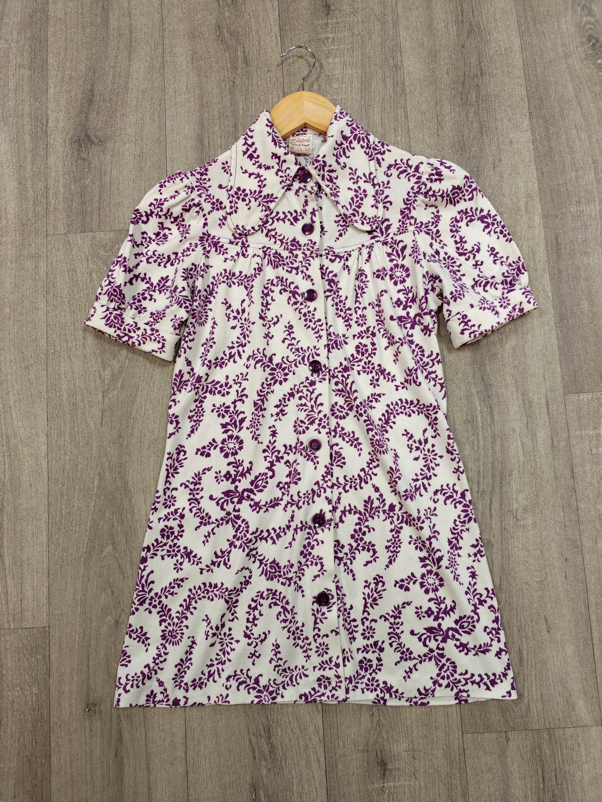 1970s St Michael purple & white beagle collar mini dress - XS/6