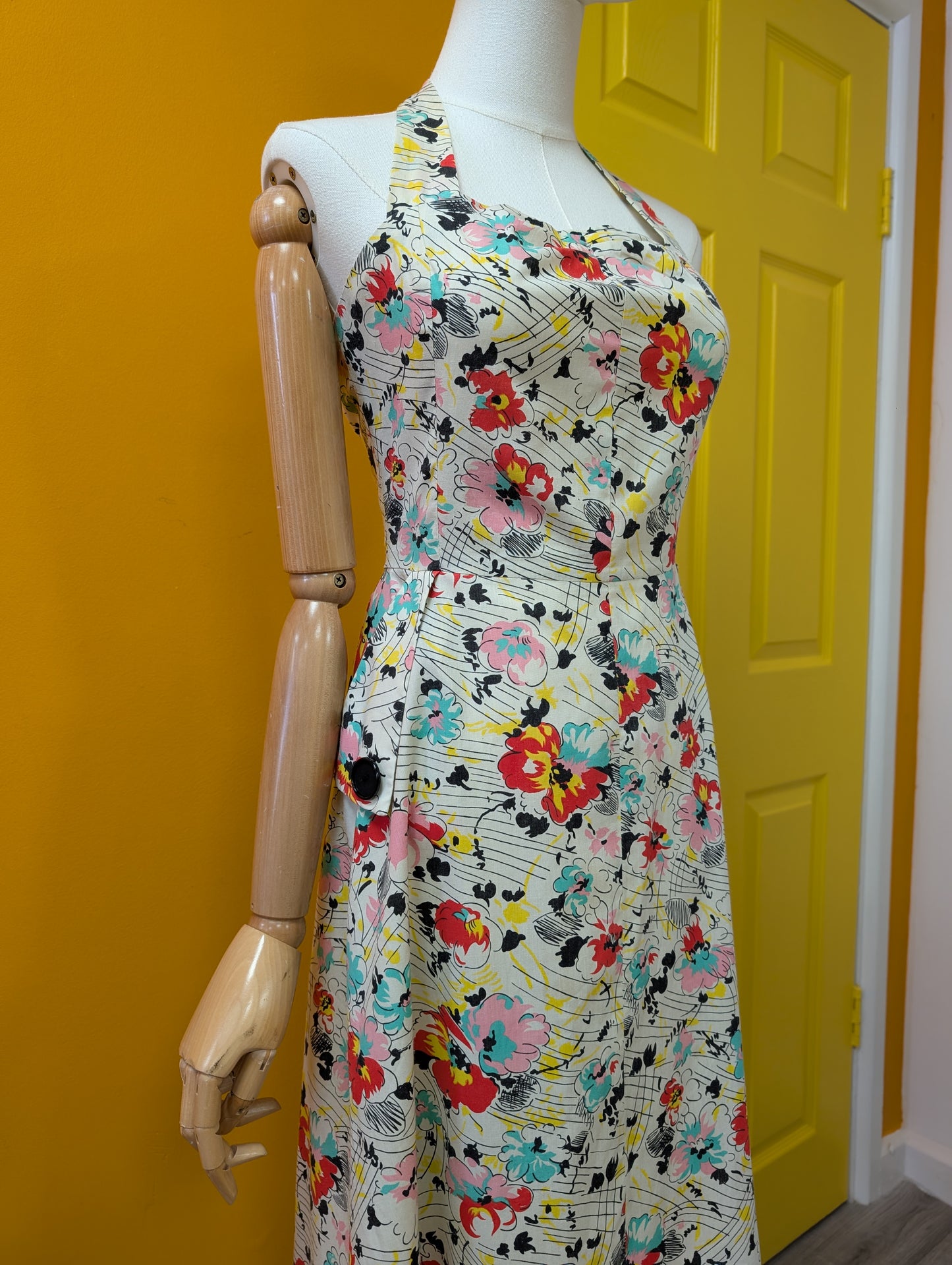 1970s halter neck floral dress - S/10