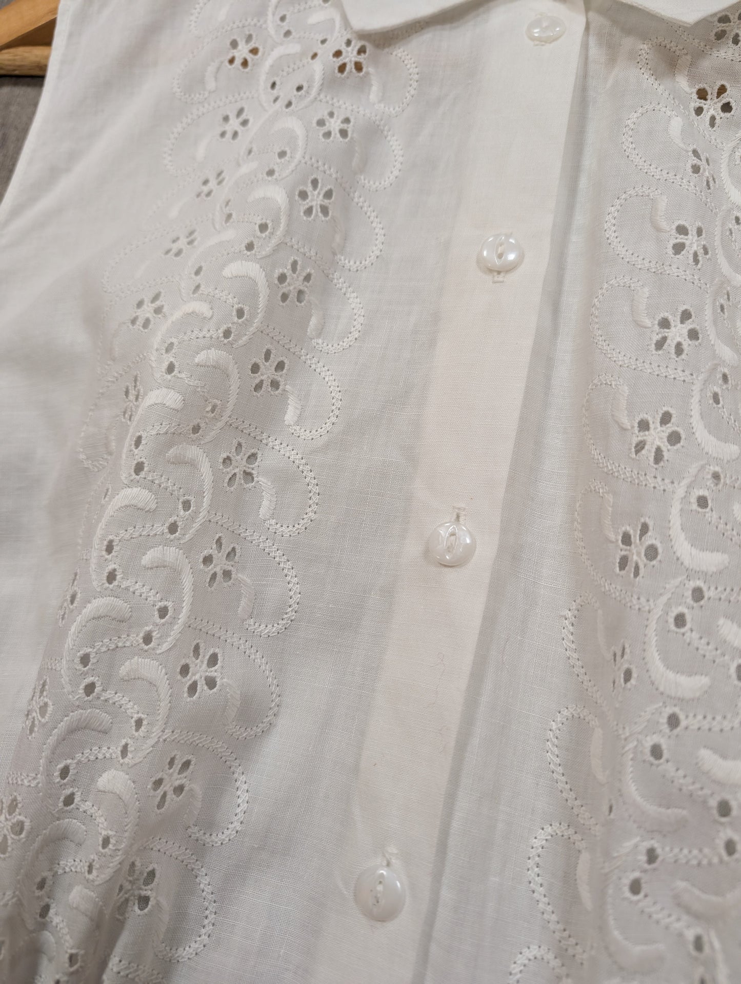 50s/60s white cotton broderie anglaise top - S/8/10