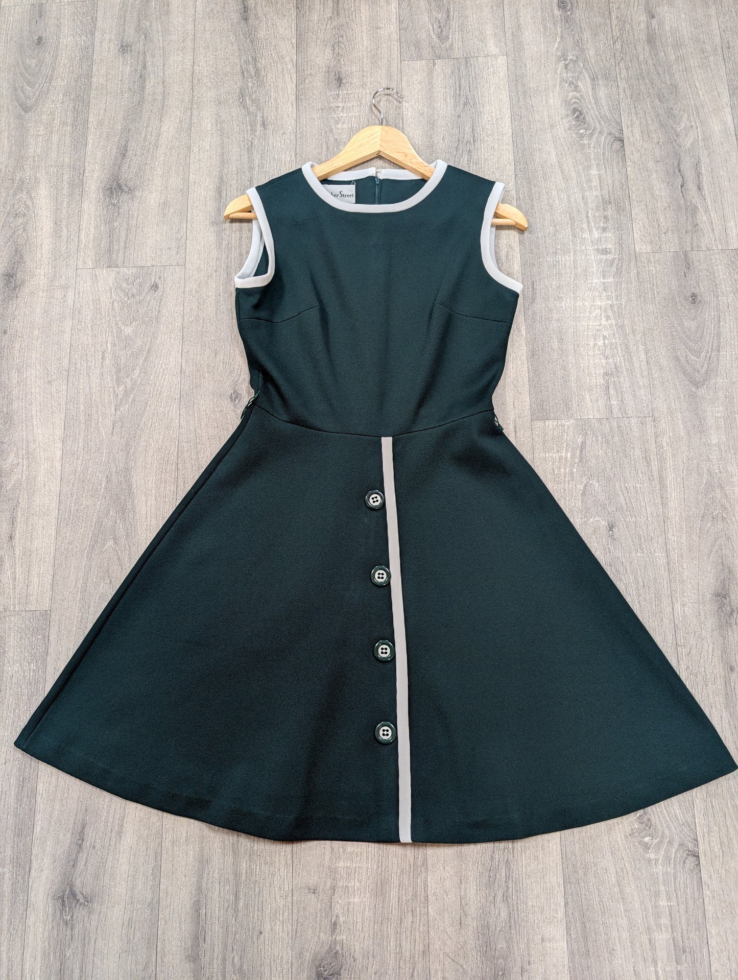 60s/70s Bleeker Street green & white dress - S/10
