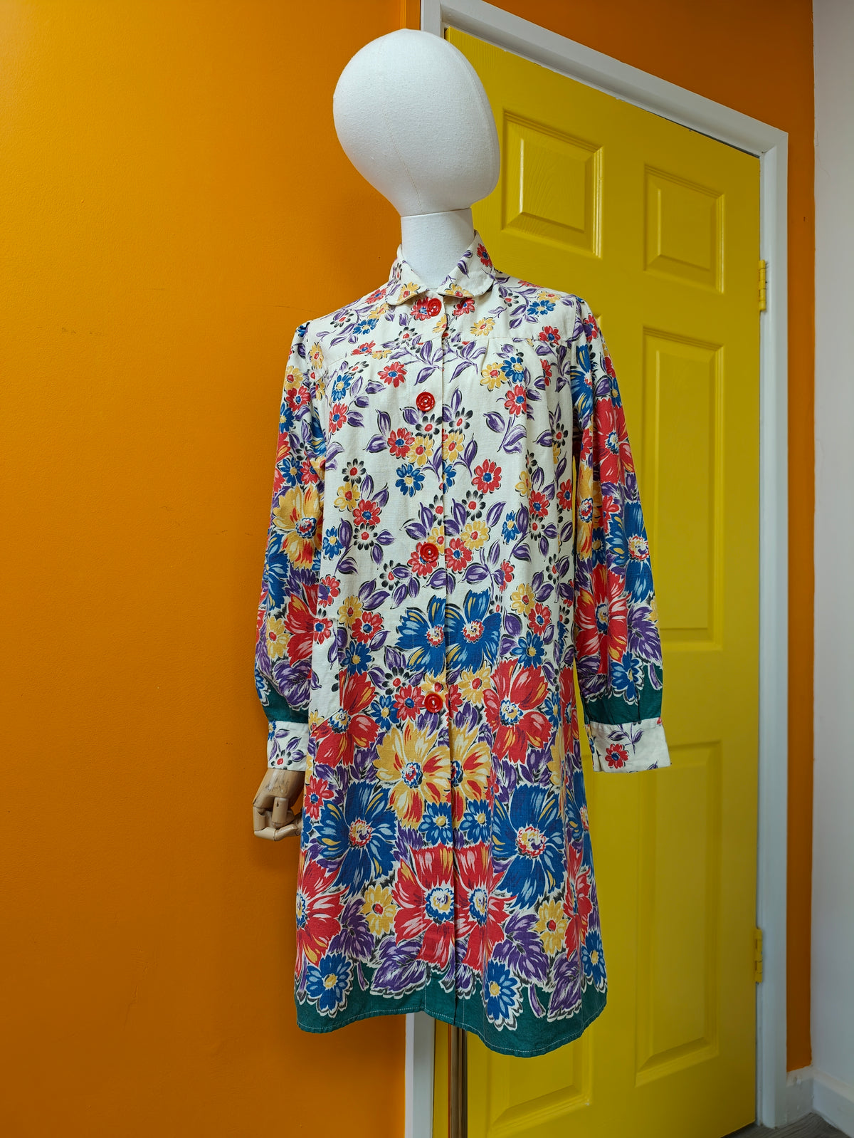 1940s floral cotton chore smock/housecoat