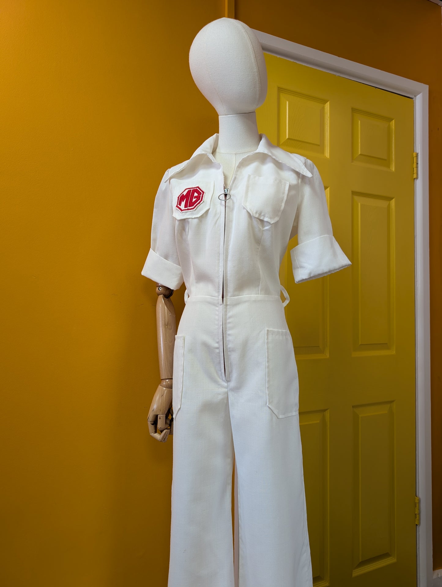 1970s white jumpsuit with MG patch - S/M/10/12