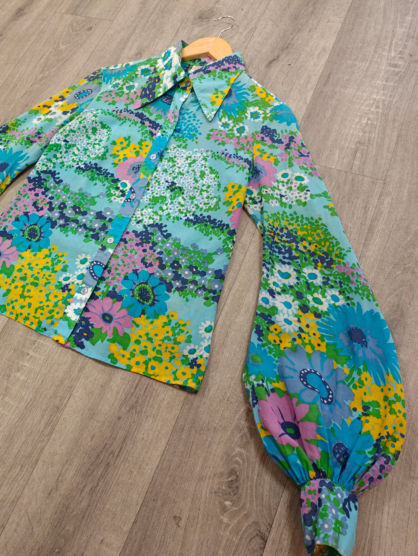 1970s St Michael floral cotton balloon sleeve shirt - M