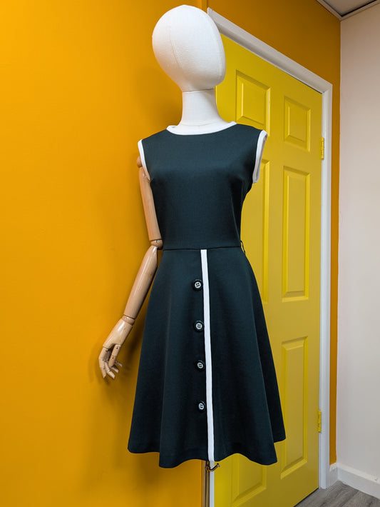 60s/70s Bleeker Street green & white dress - S/10