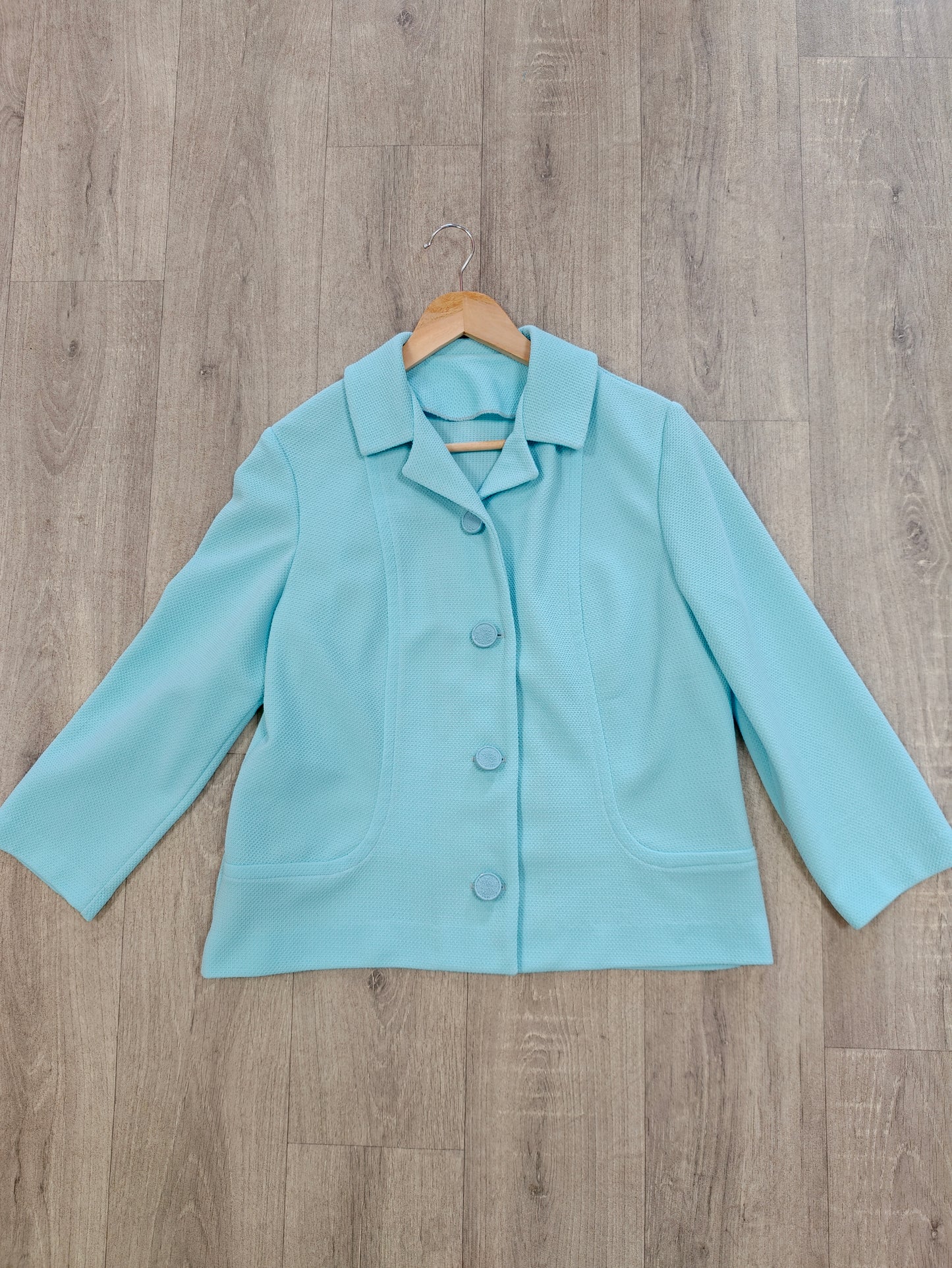 1960s blue crimplene skirt suit - M/14
