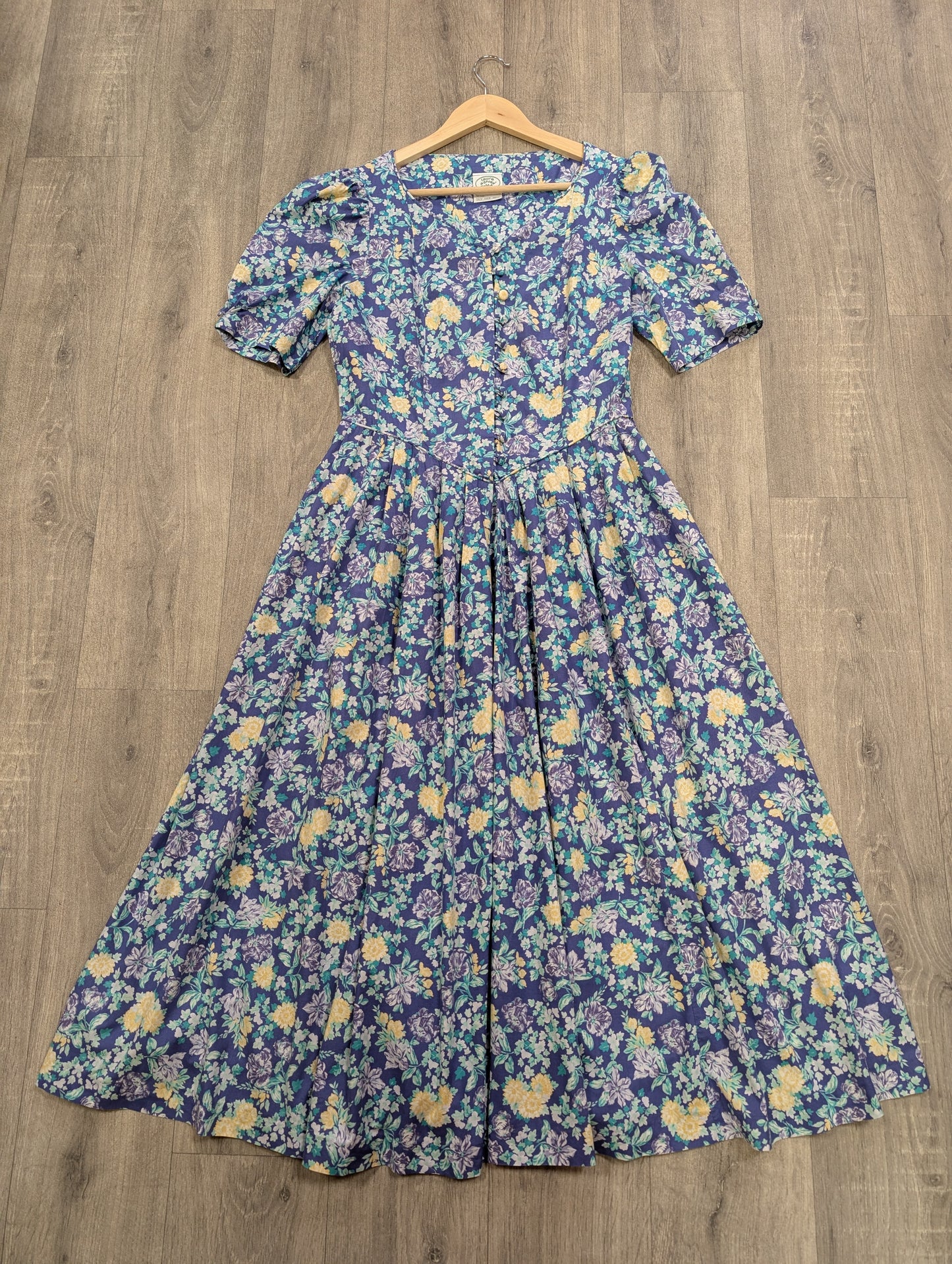 1980s Laura Ashley blue floral cotton dress - M/12