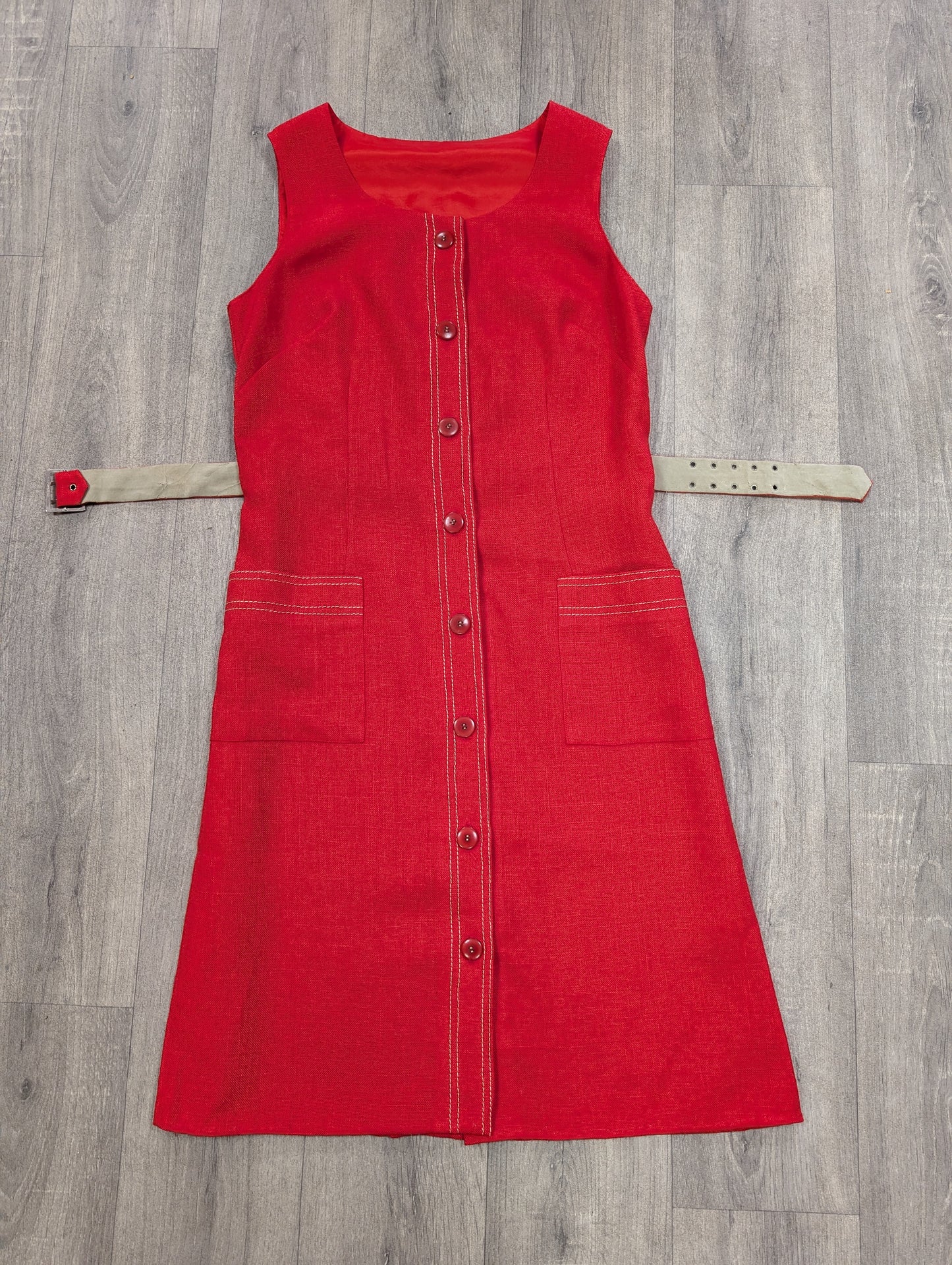 60s/70s red dress and belt - S/8/10