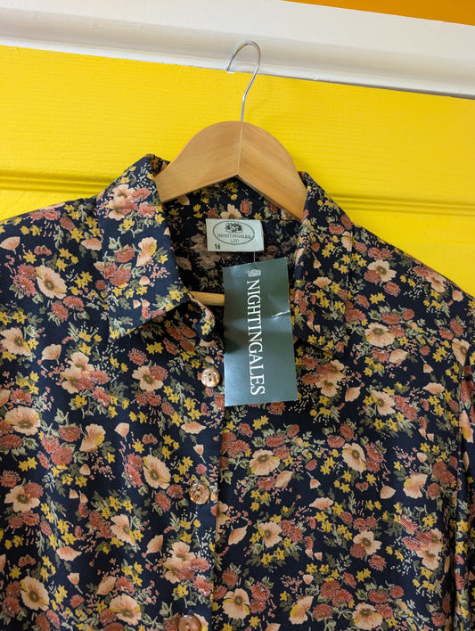 Deadstock 1980s Nightingales autumnal floral shirt - M/L