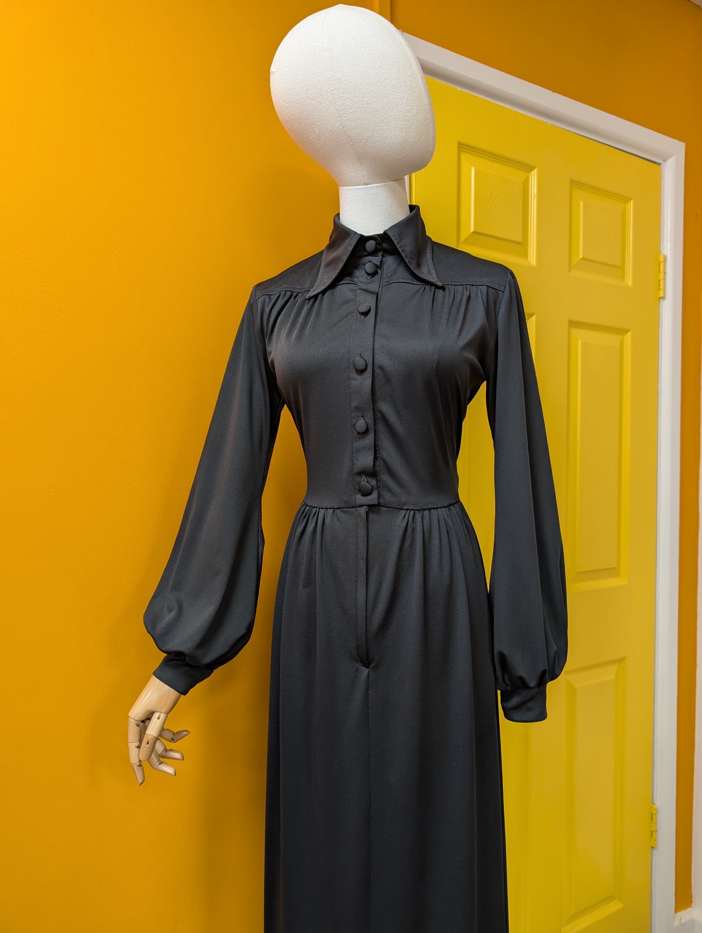 1970s Marion Donaldson black maxi dress - S/8/10