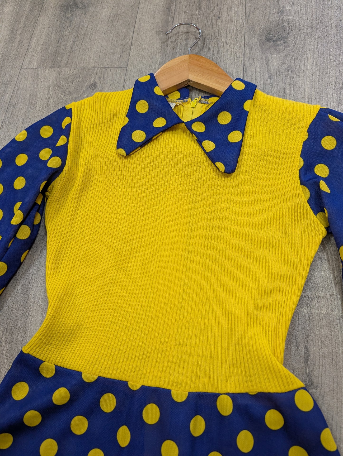 1970s navy blue/yellow spotty mini dress - XS/6