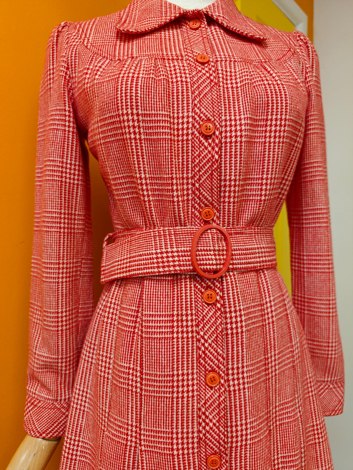 Early 1970s Betty Barclay red check wool blend dress - S/8