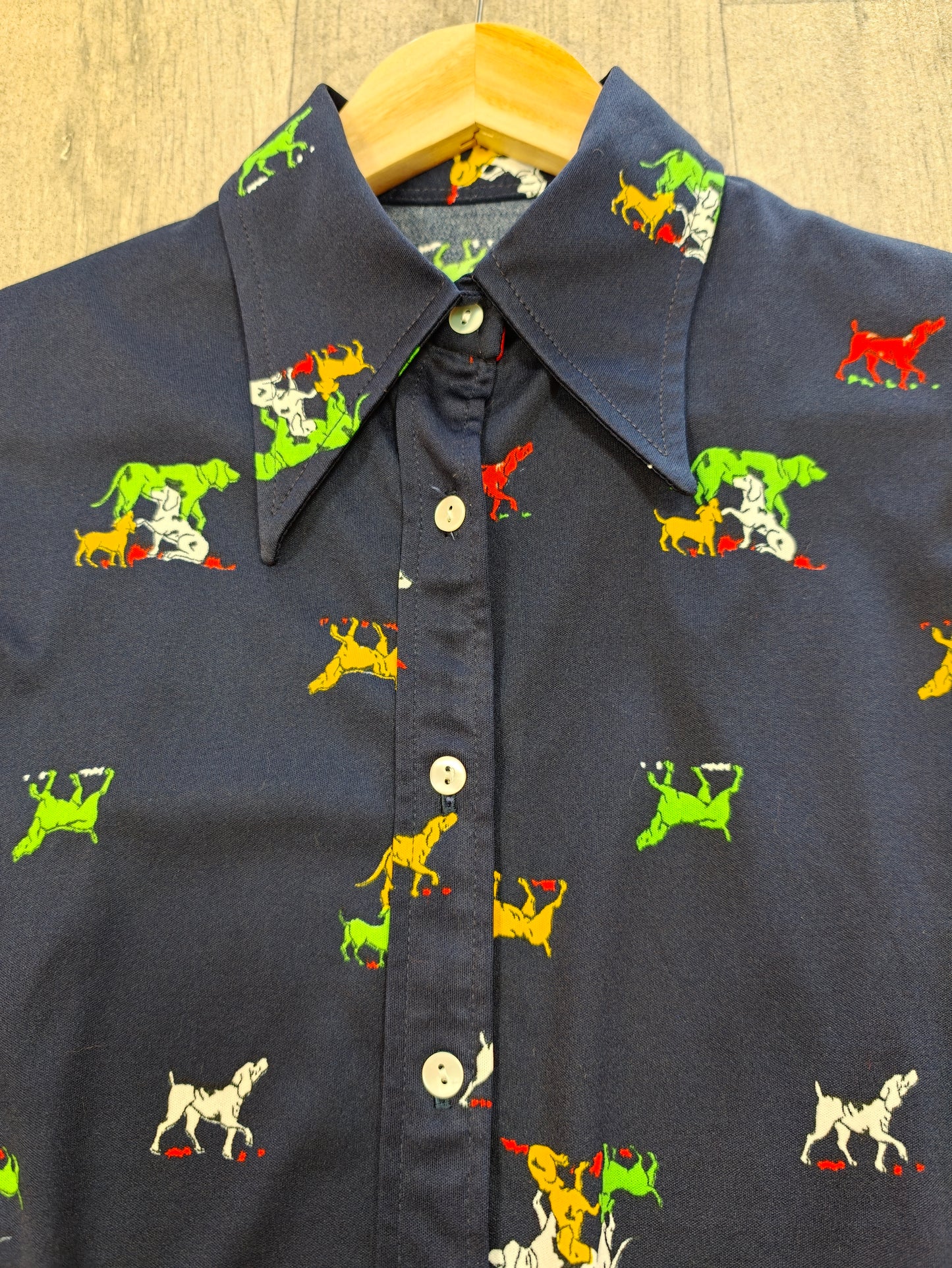 1970s dog print dagger collar shirt - XS/S