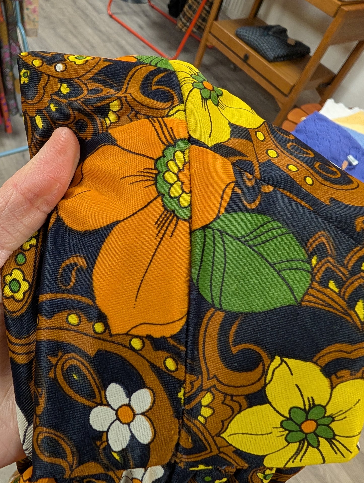 60s/70s Global orange floral maxi dress - XS/6