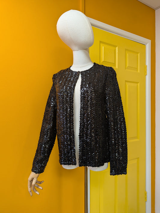 70s/80s Alison Jane black sequin jacket - S