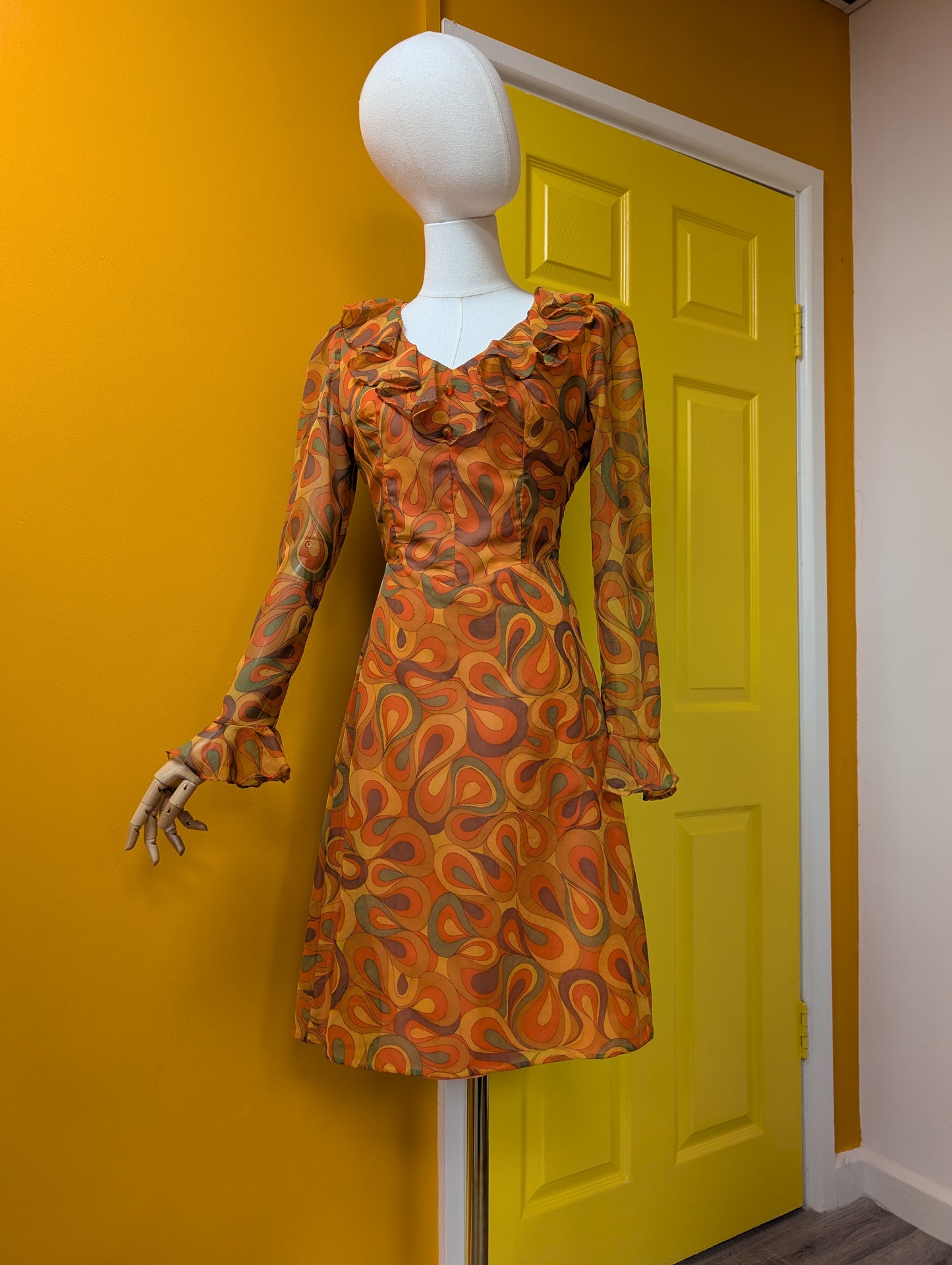 1960s Mademoiselle psychedelic orange dress - S/8