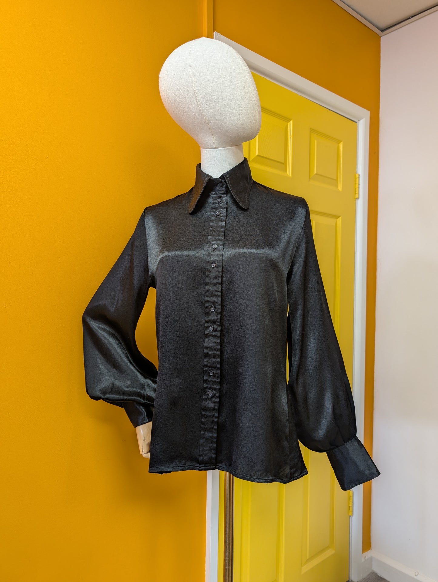 60s/70s Ben Sherman black satin shirt - S