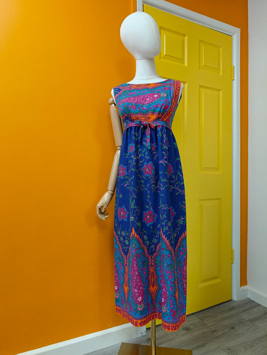 1960s psychedelic paisley cotton dress - XS/6