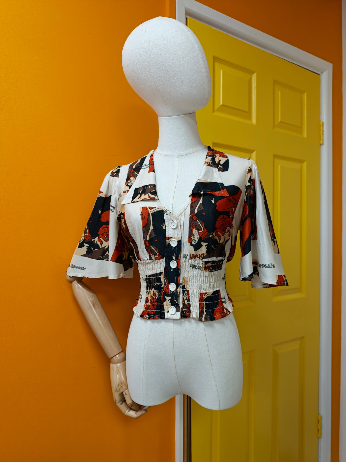 1970s C&A Toulouse Lautrec novelty print top - XS
