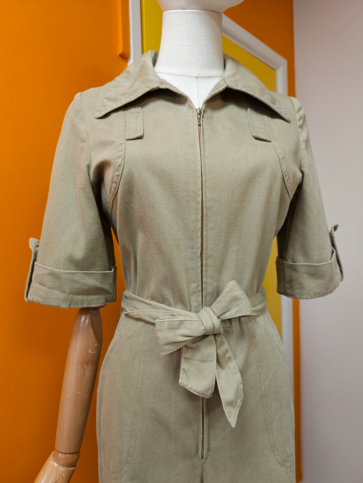 1970s khaki green jumpsuit - XS/S/6/8