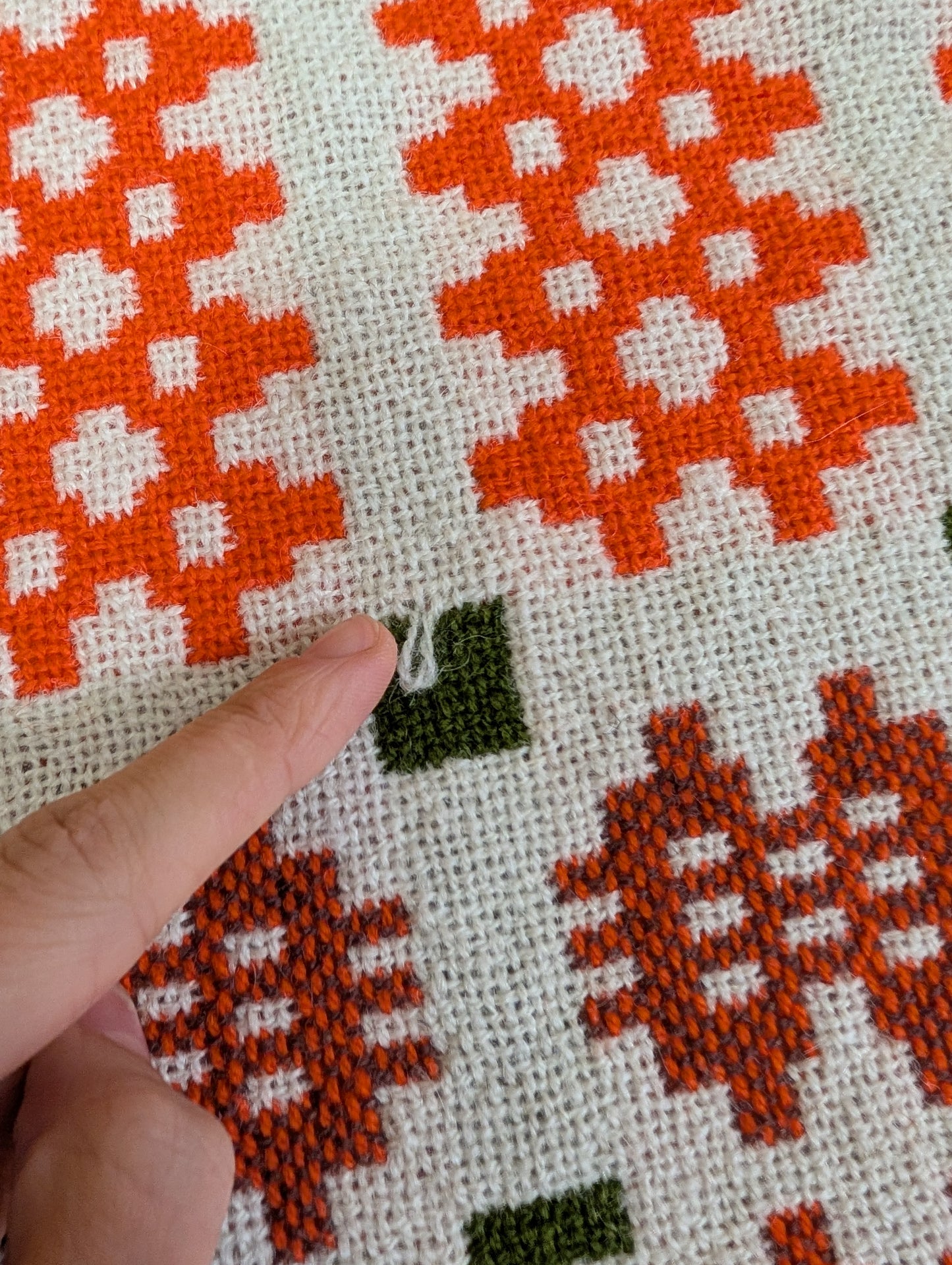 Gorgeous Derw Welsh tapestry wool fringed orange blanket