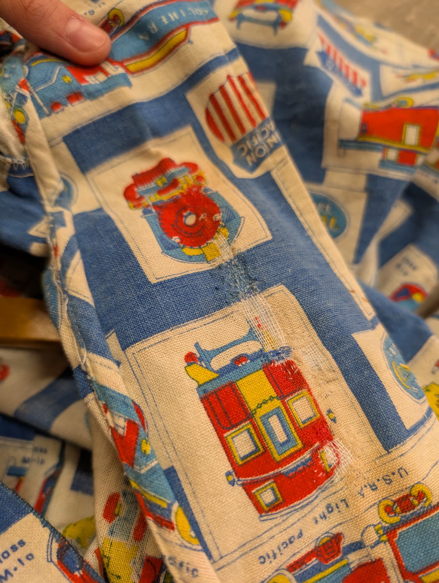 1960s Prest-Rite novelty train print cotton flannel shirt