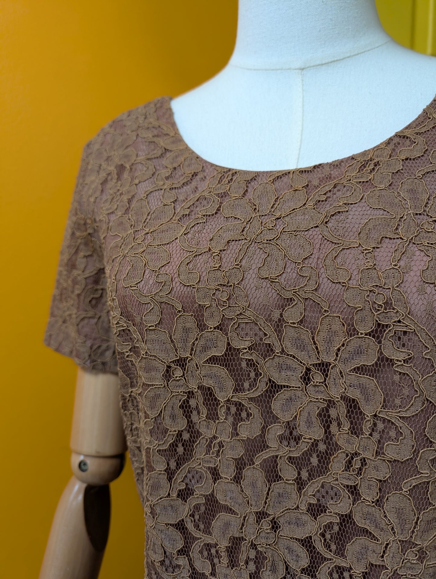 1960s Devonshire Lady brown lace dress suit - S/10