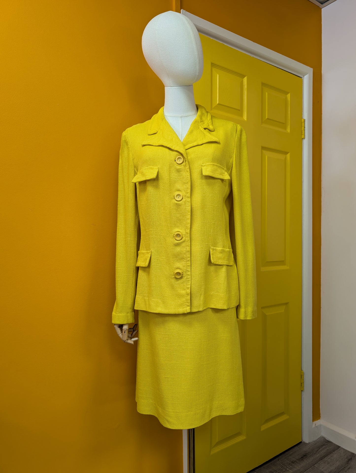 1970s Windsmoor yellow skirt suit - S/M/10/12