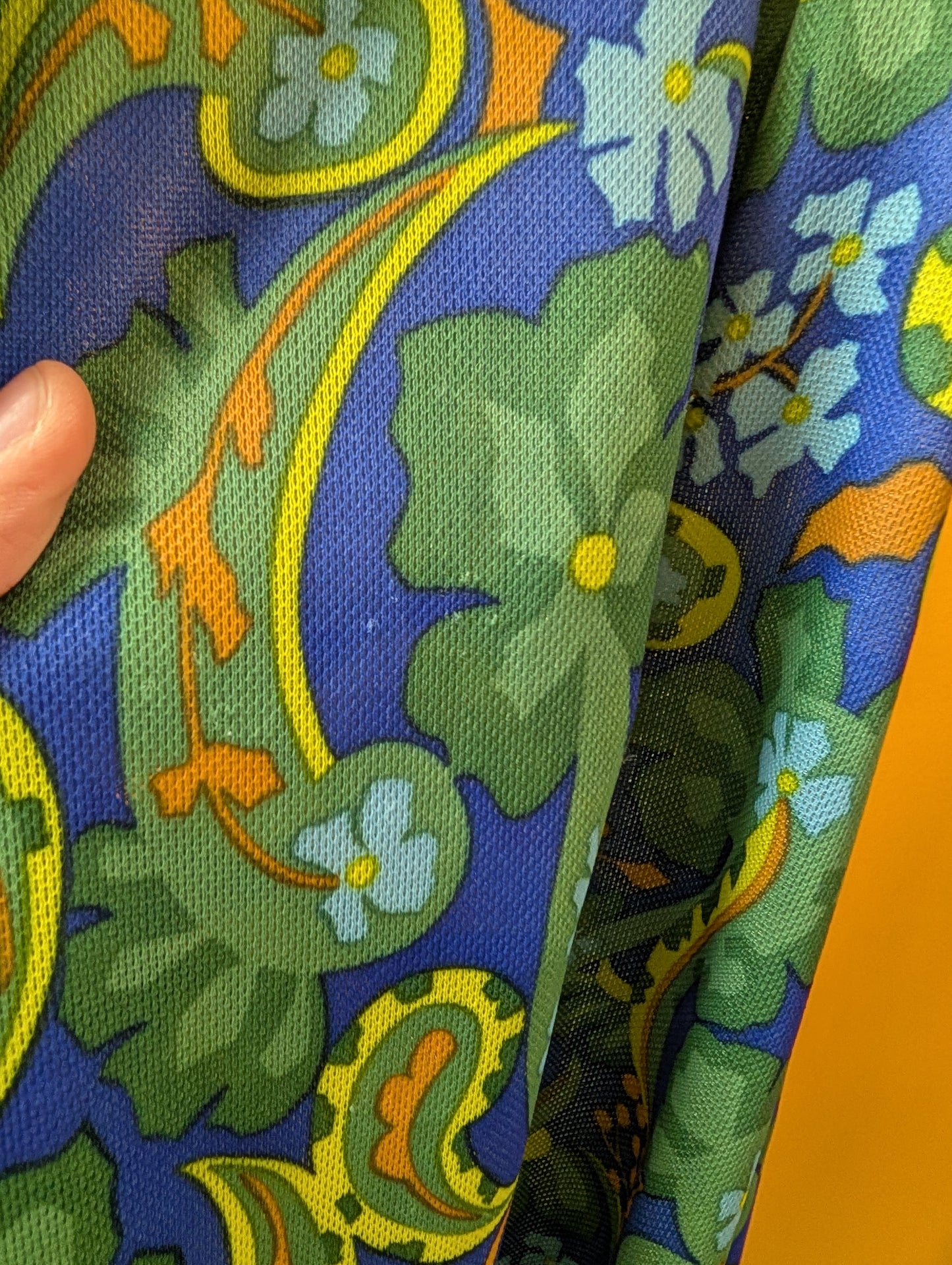 1970s green/blue paisley maxi dress - S/10