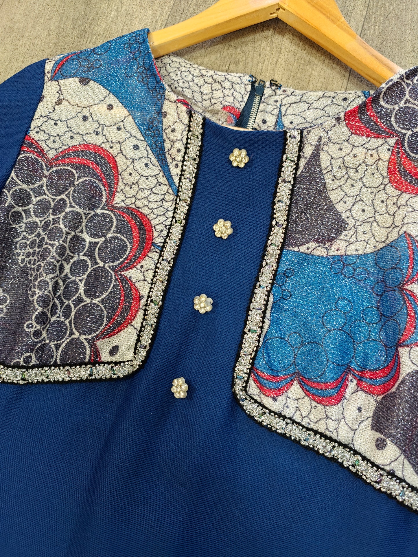 60s/70s blue & silver lurex maxi dress - M/12