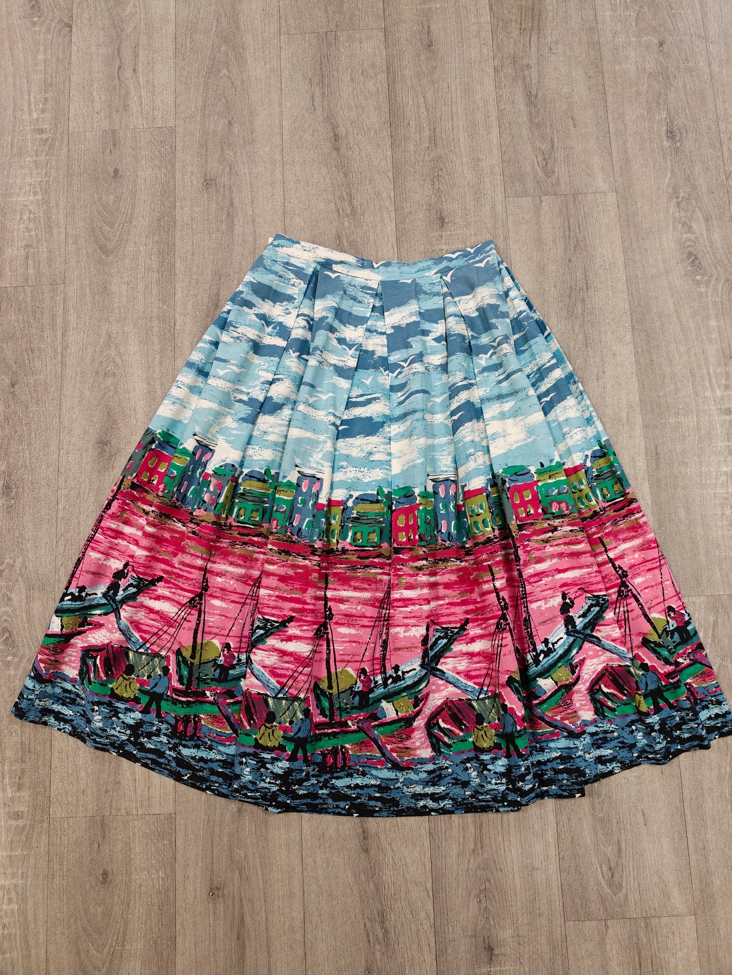 1950s Susan Barry novelty scenic print skirt