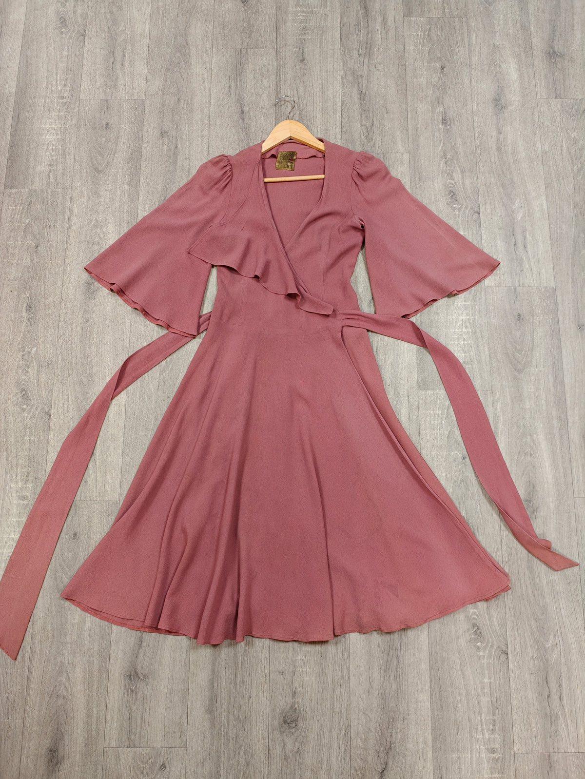 1970s Biba moss crepe wrap dress - XS