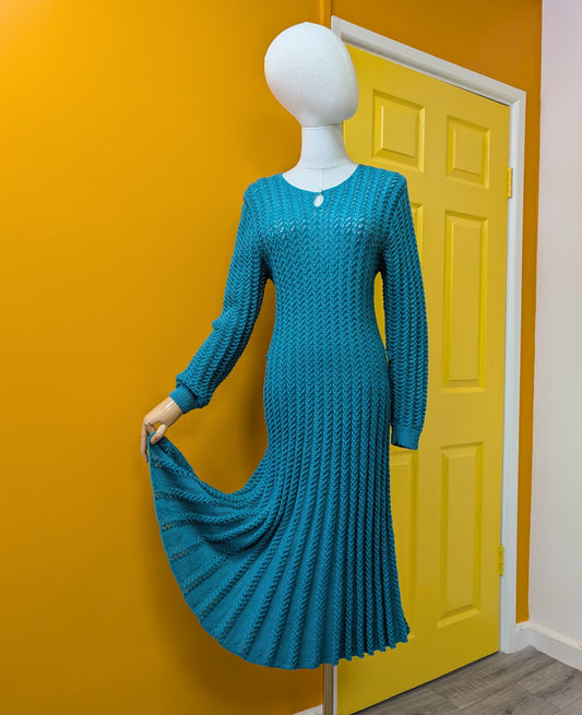 1980s green knitted dress - S/M