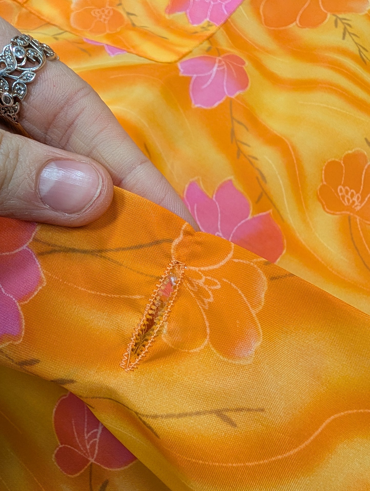 1960s Enfield floral orange & pink nylon house coat - M