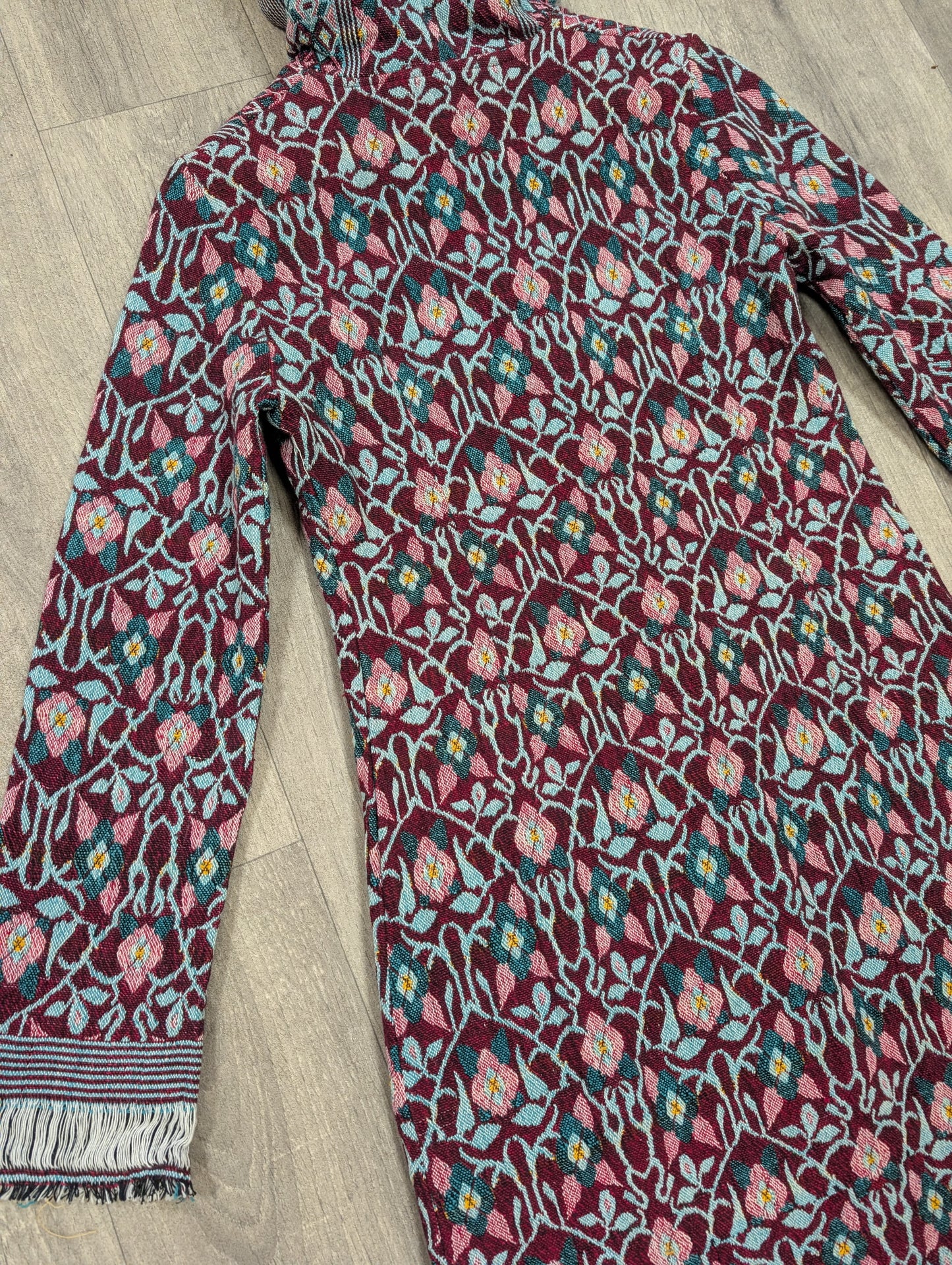 60s/70s cotton tapestry hooded maxi coat - XS