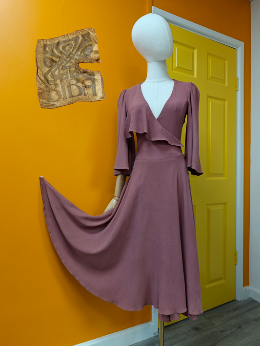 1970s Biba moss crepe wrap dress - XS