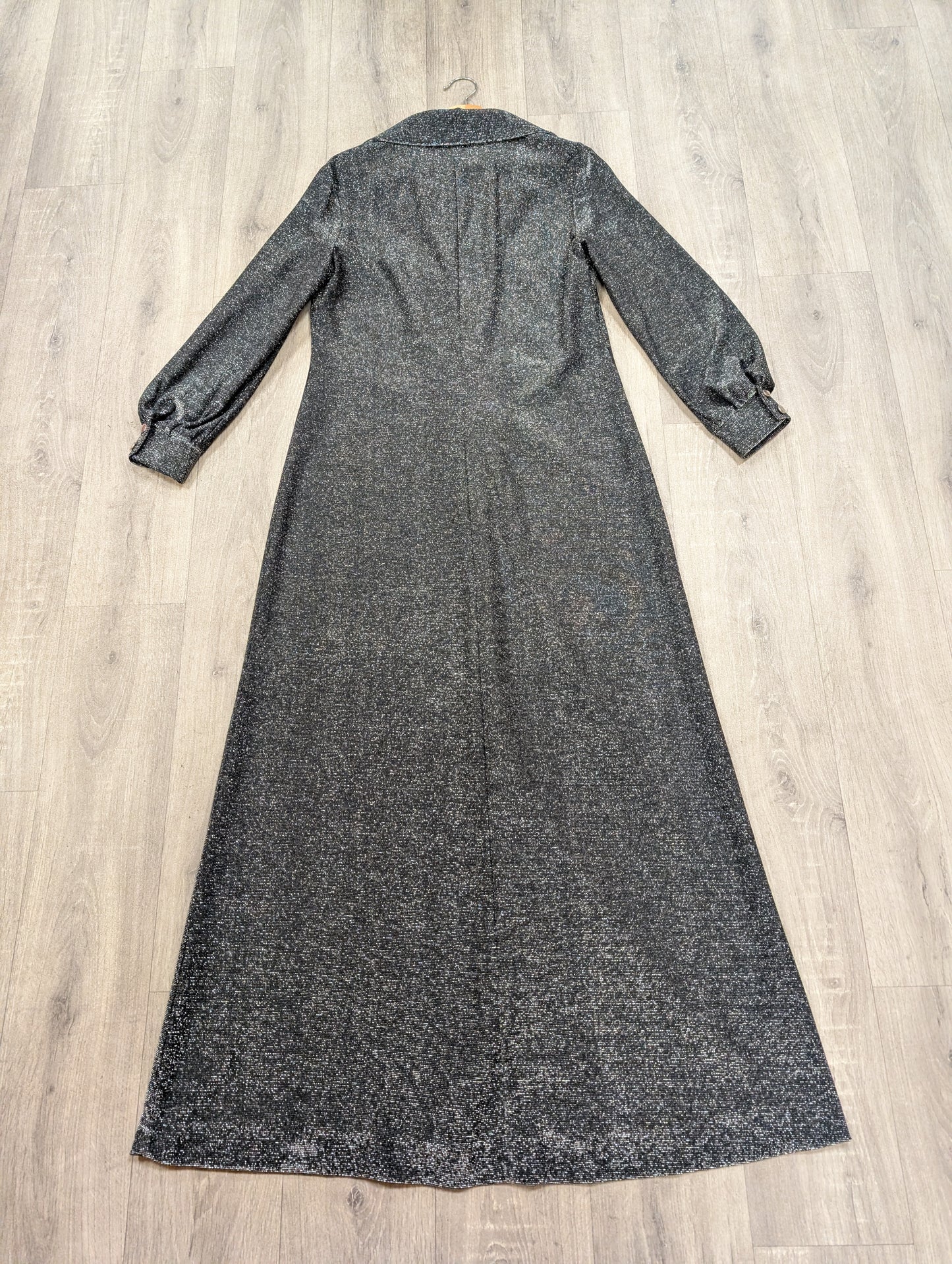 1970s Lady Extra by Kitty Copeland silver lurex maxi dress - L/16