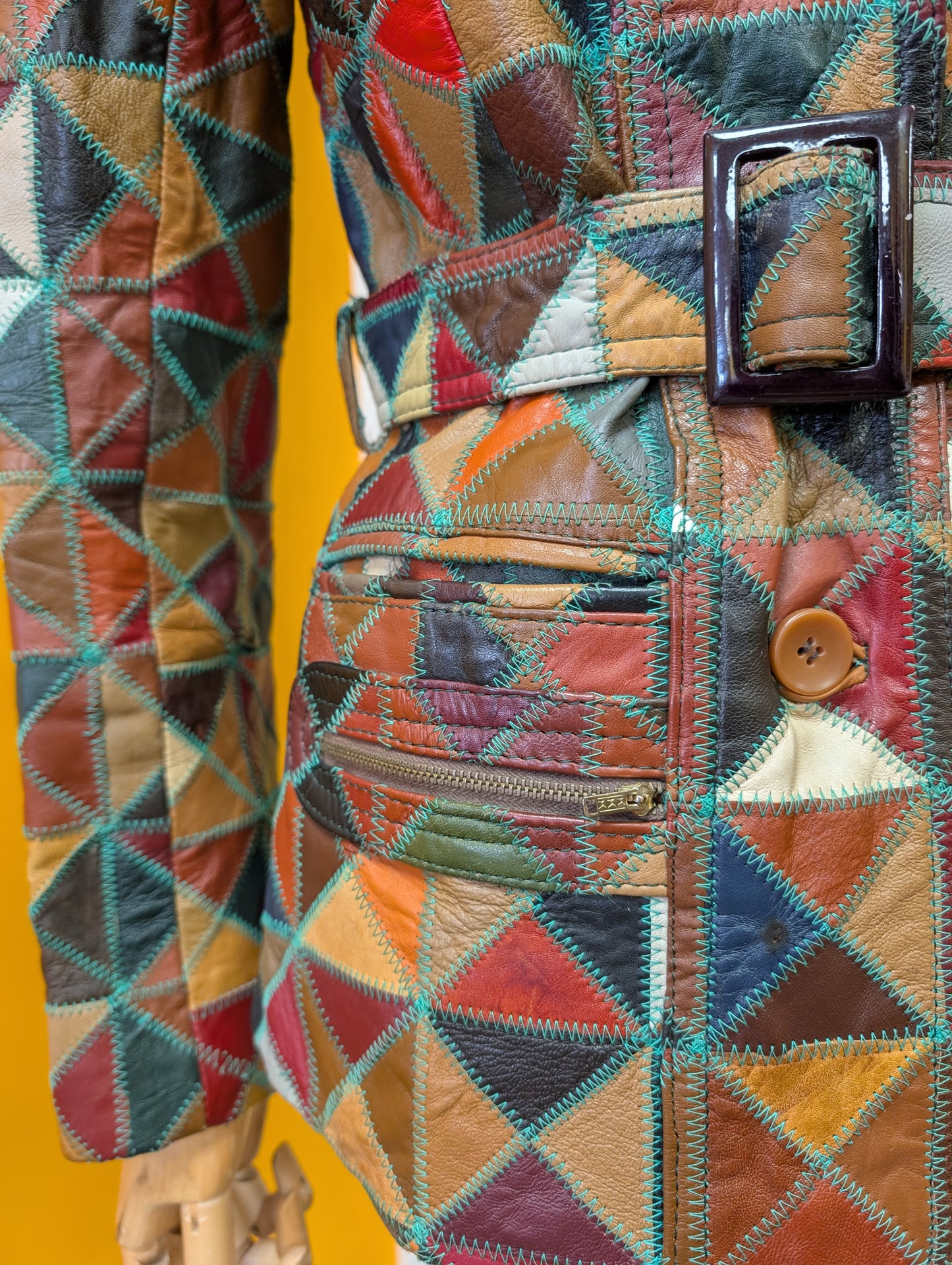 1970s patchwork leather jacket and belt - XS/S