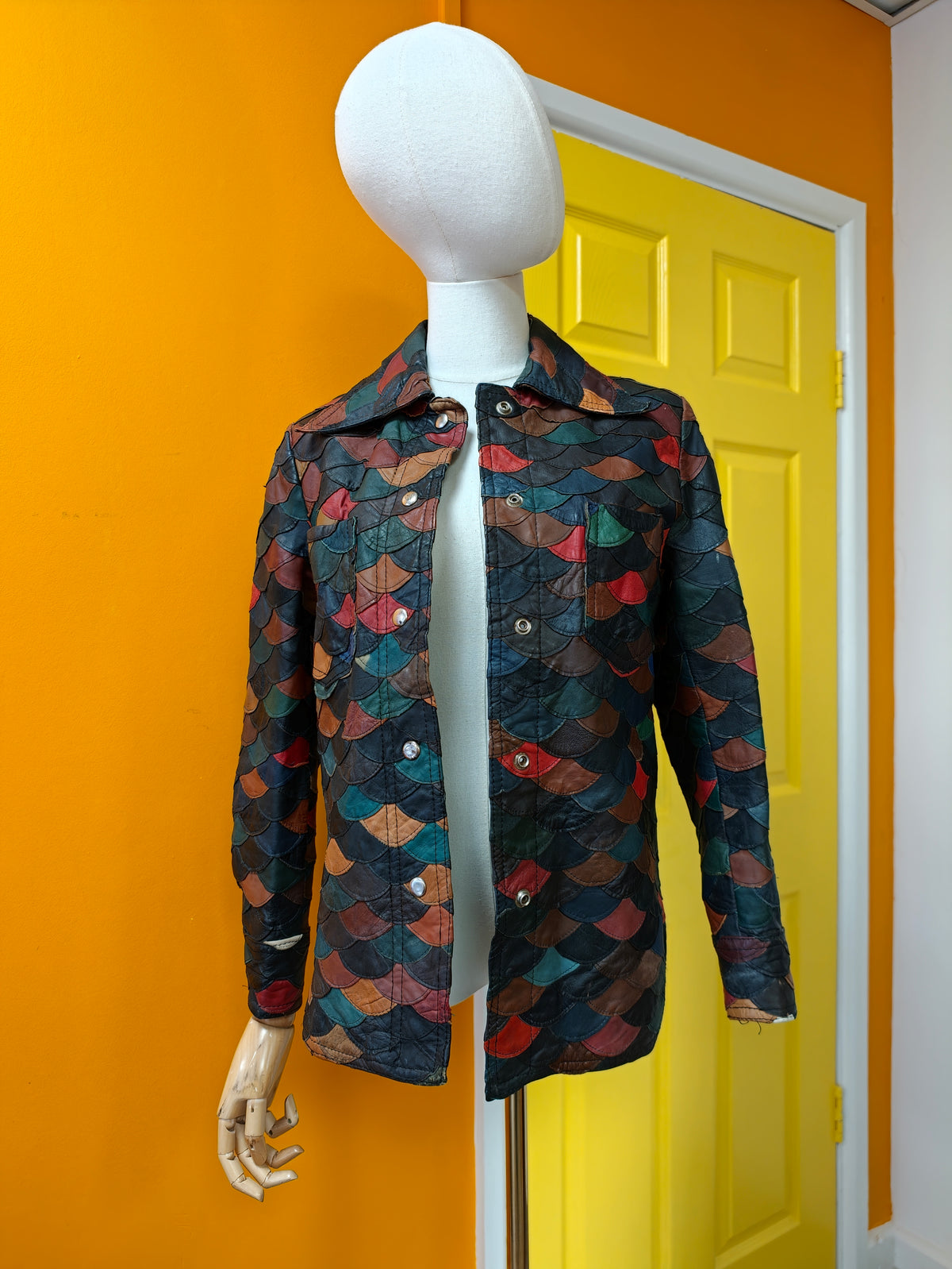1970s fish scale patchwork leather jacket - XS/S