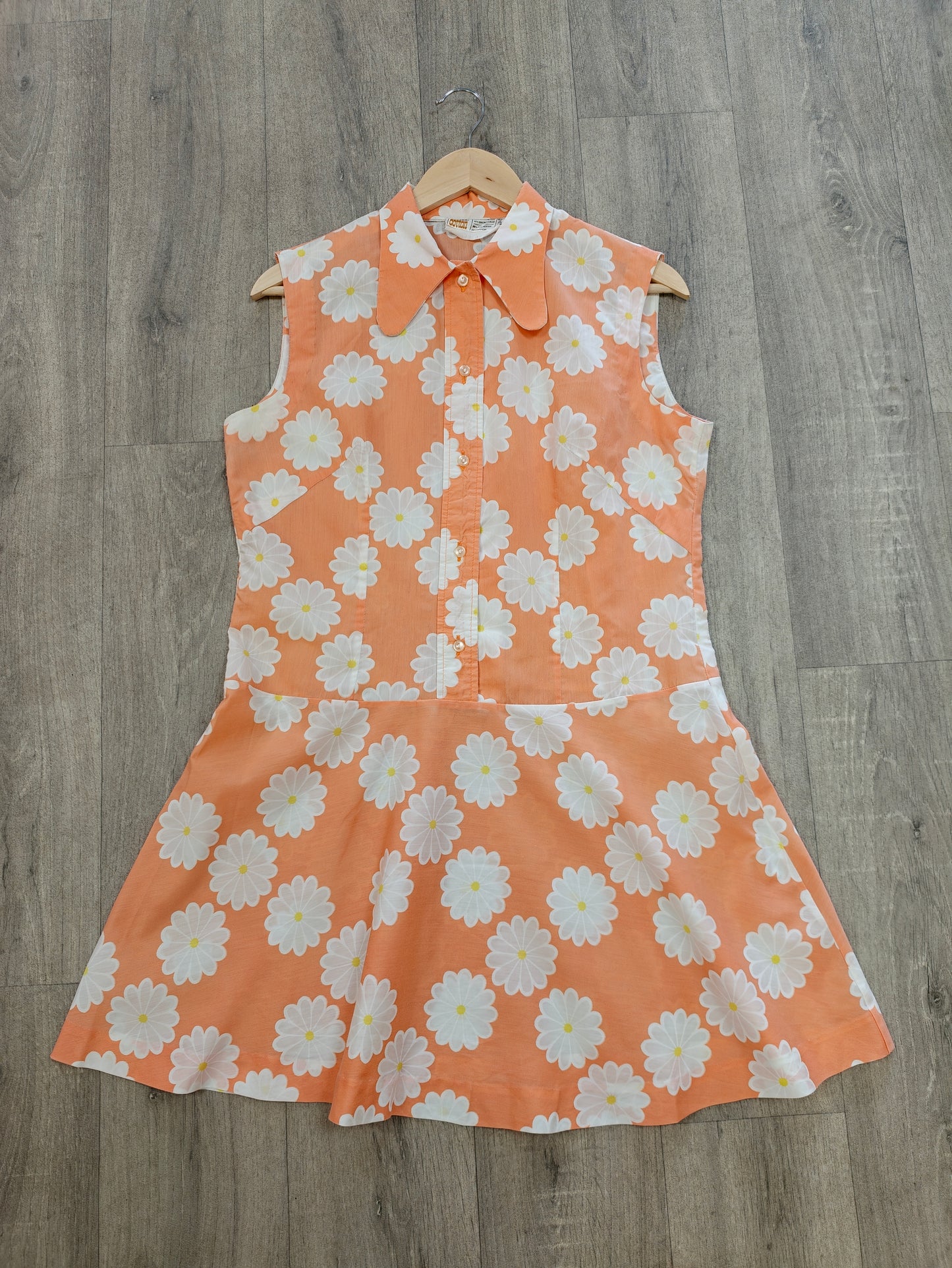 60s/70s daisy print dropped waist dress - M/14