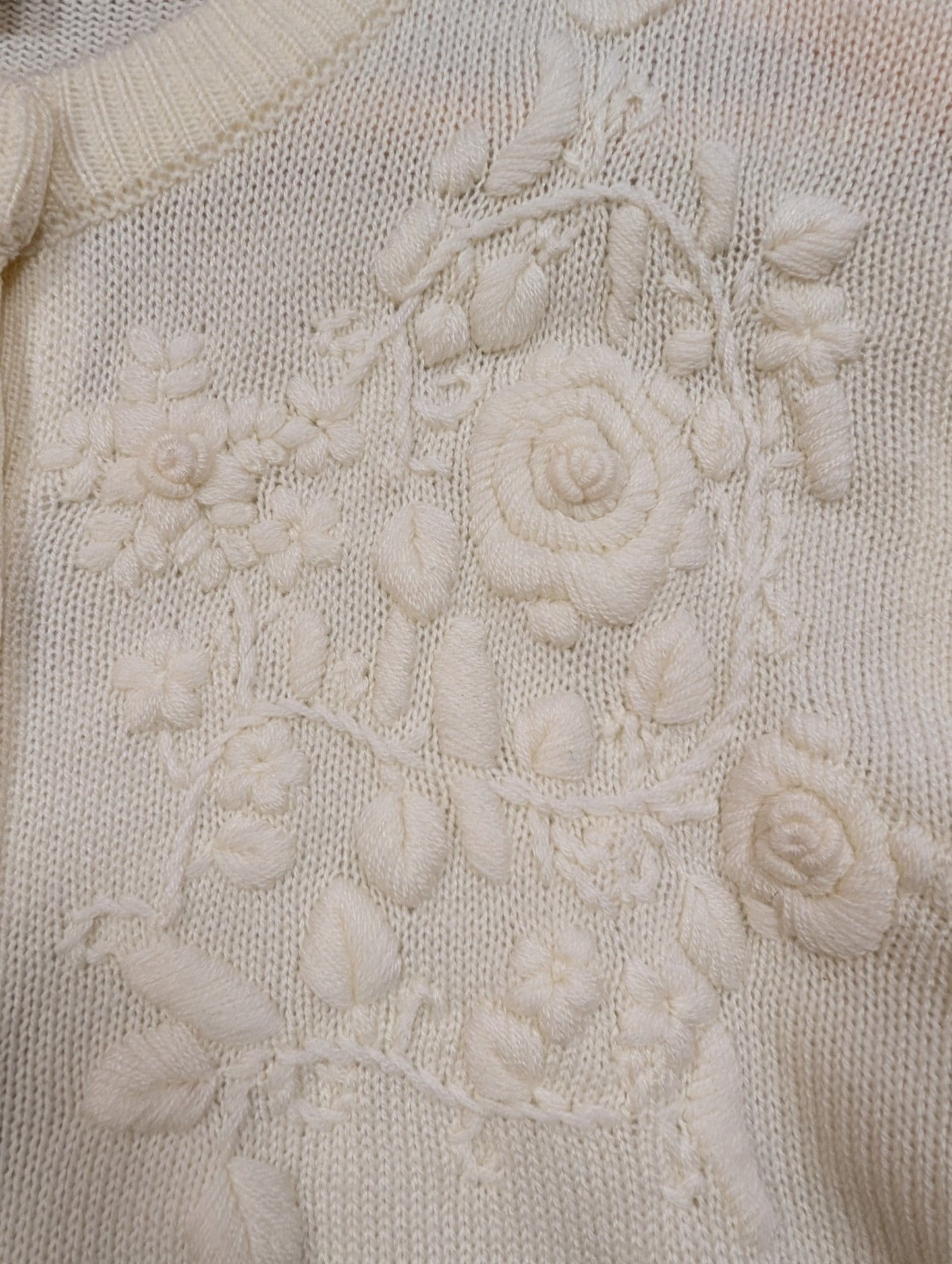 1980s white embroidered acrylic cardigan - S/M