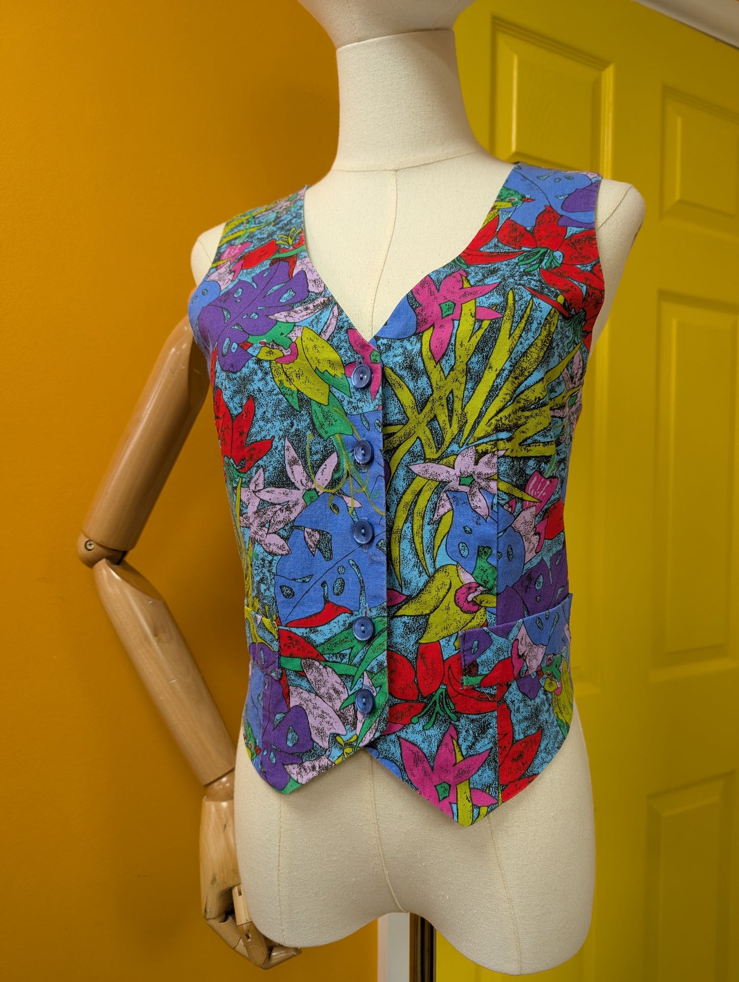 1980s Nightingales novelty print cotton waistcoat - XS/S