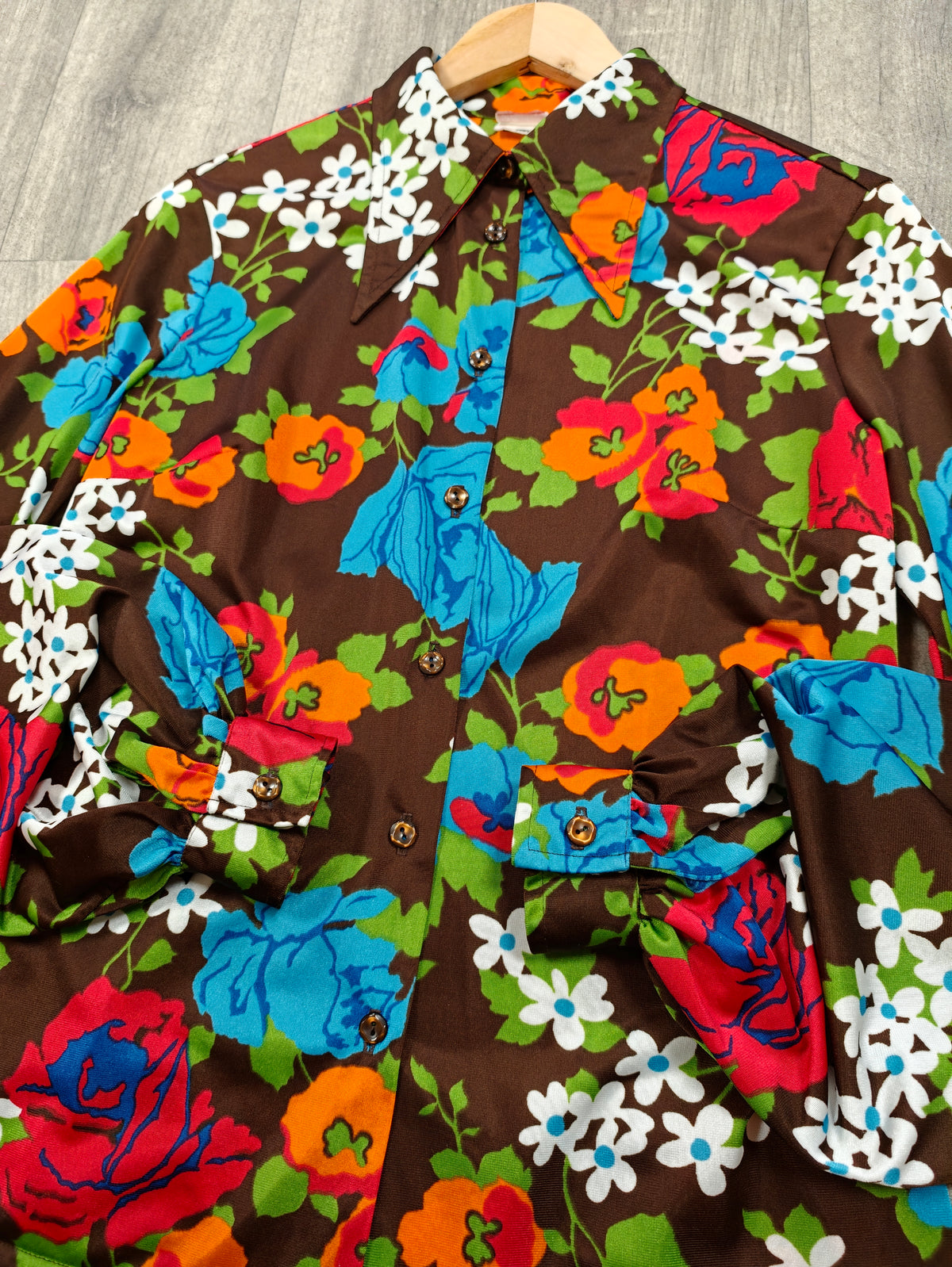 1970s St Michael floral balloon sleeve shirt - M