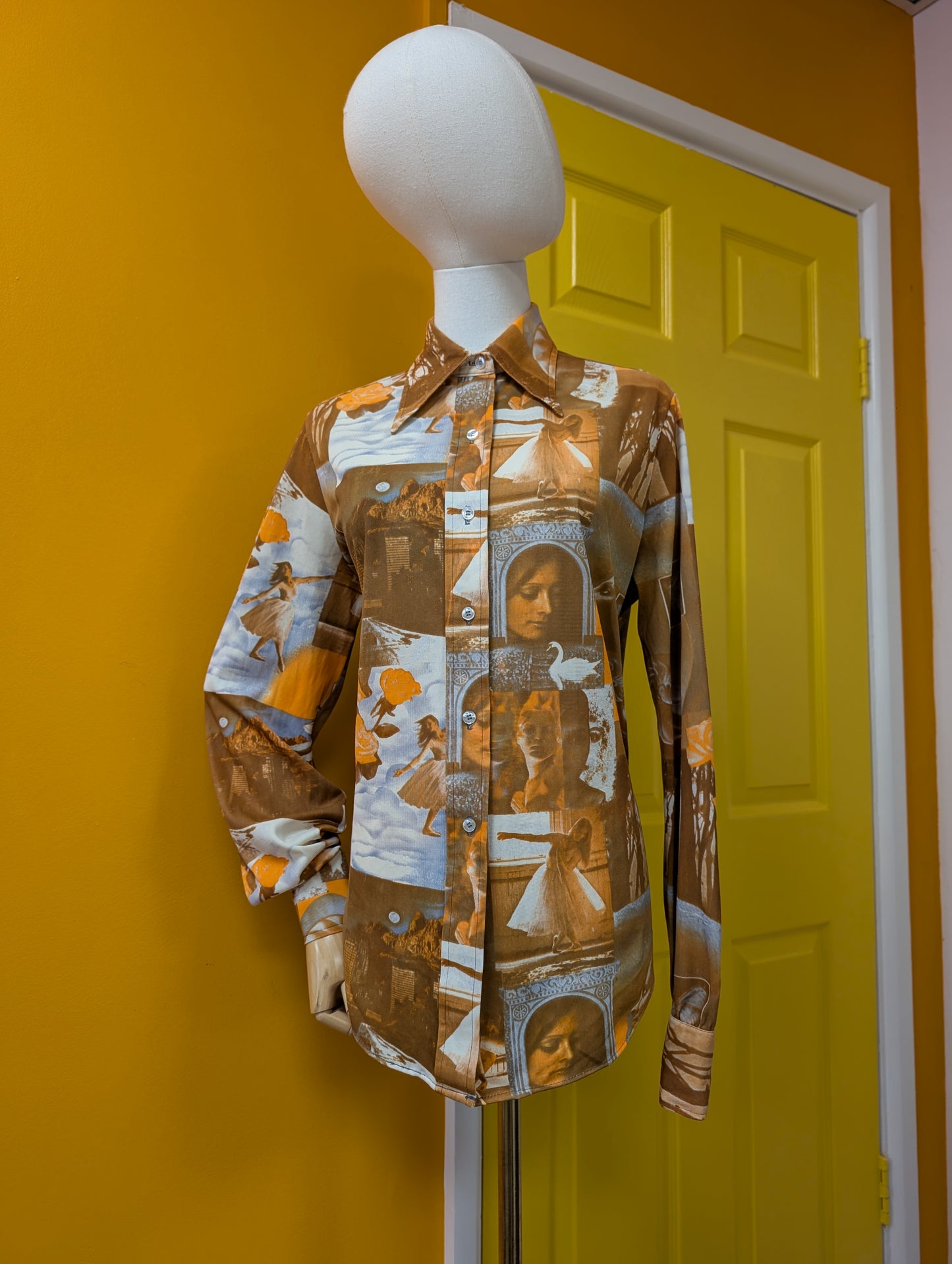 1970s Lane Bryant tall shop novelty photo print shirt - L