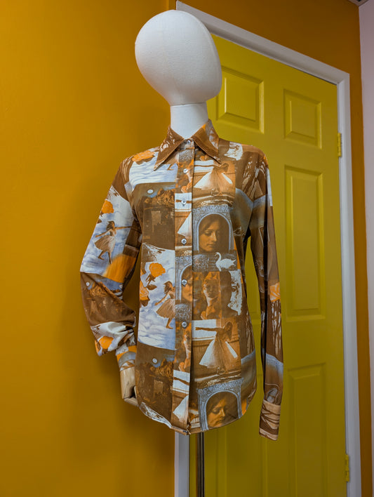 1970s Lane Bryant tall shop novelty photo print shirt - L