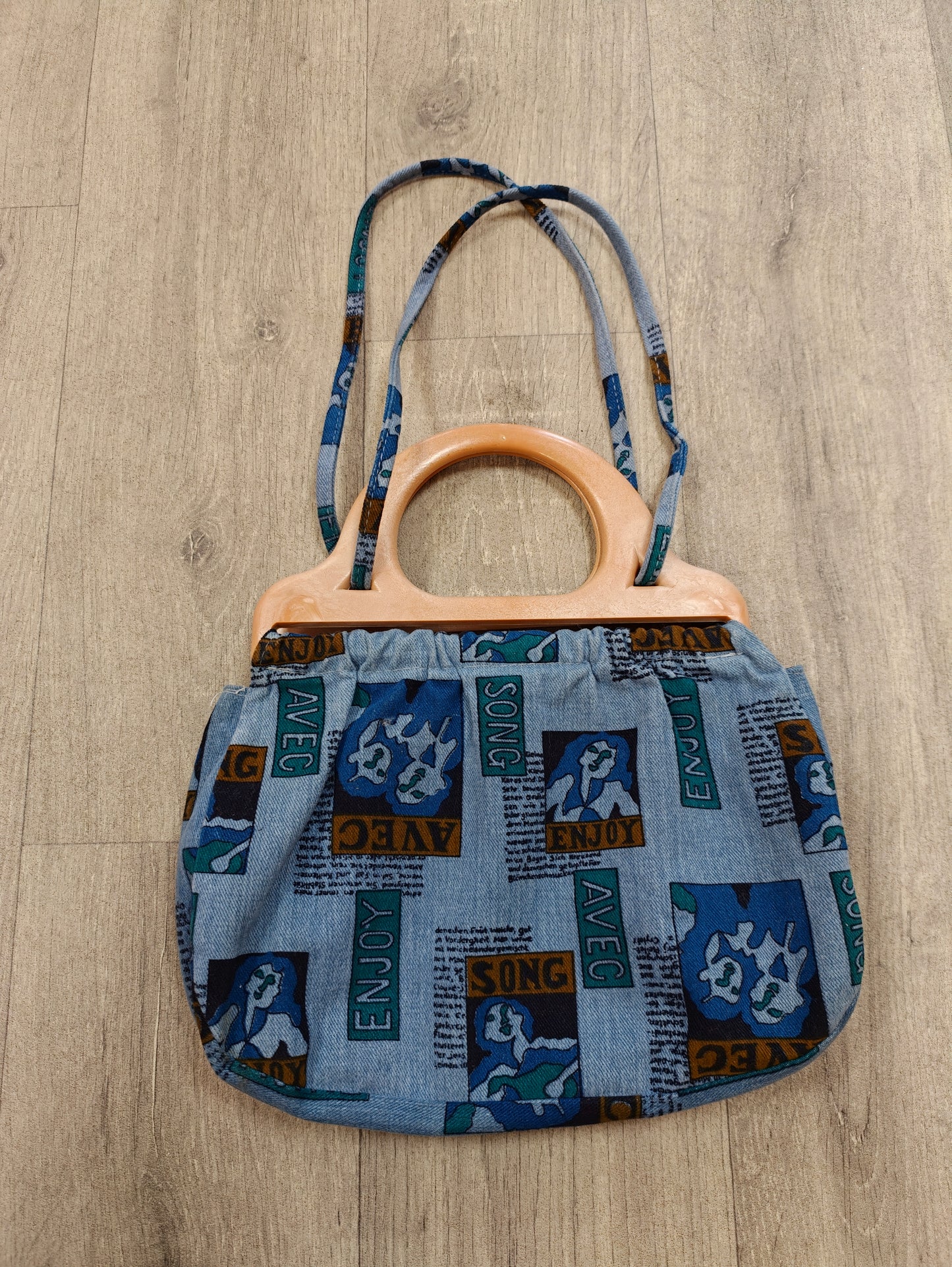 1970s blue novelty print handbag