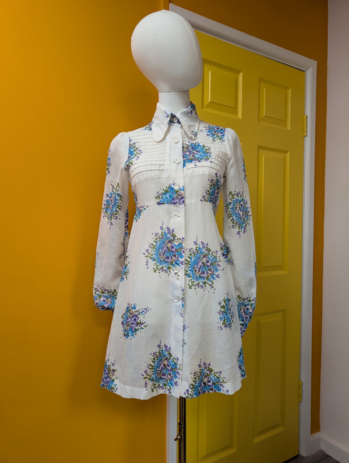 1960s sheer floral mini dress - XS/6
