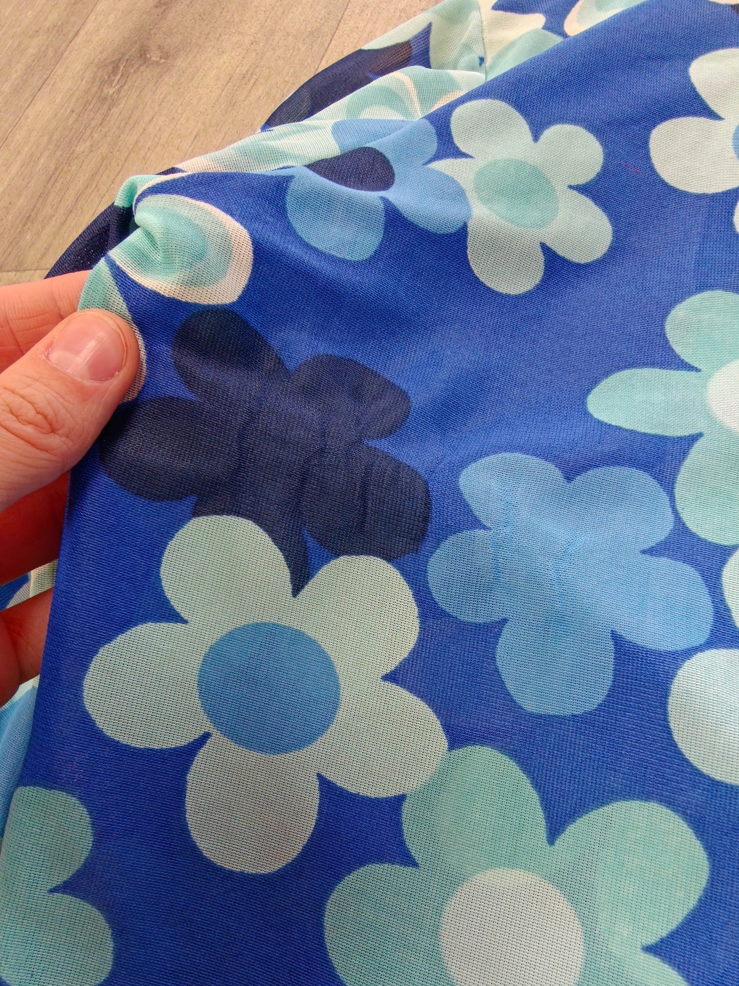 1970s blue flower power shirt - S