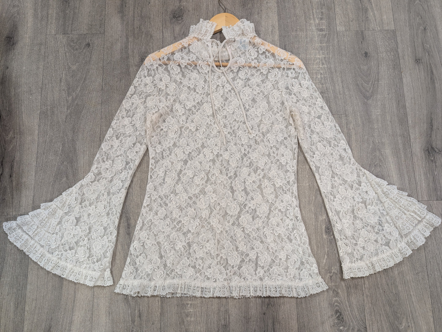 60s/70s Dorothy Perkins white nylon lace tunic - XS/S